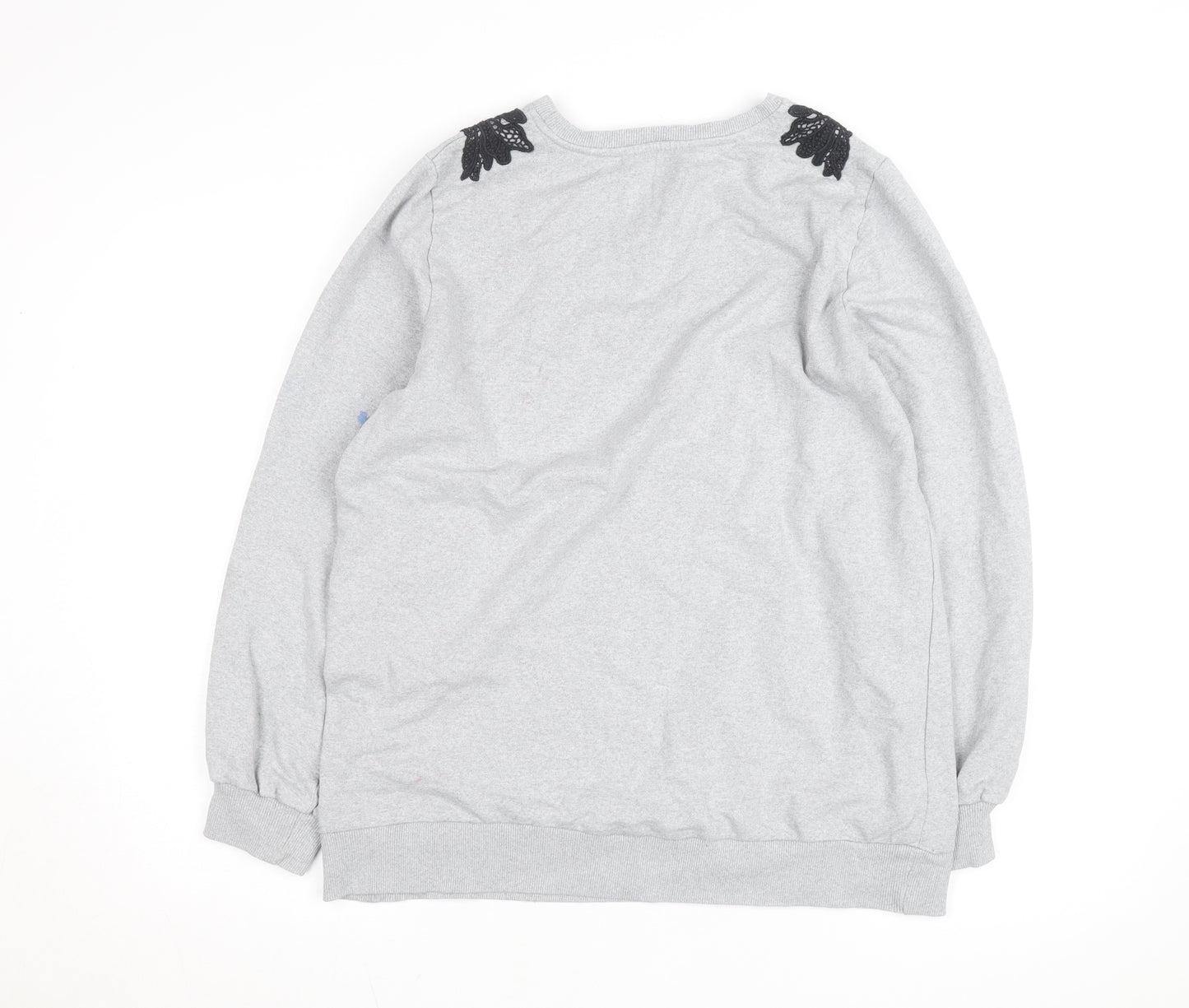 Dorothy Perkins Women Grey Embroidered Shoulder Pullover Jumper M