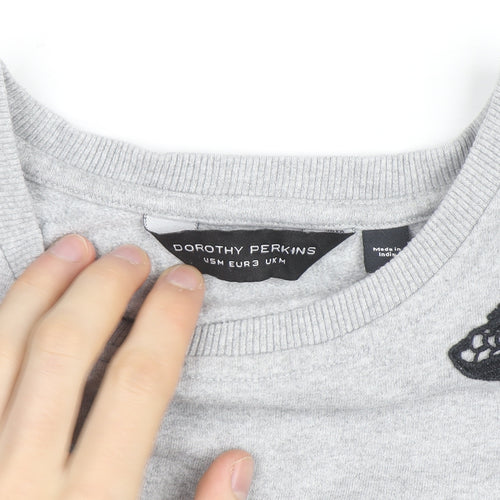 Dorothy Perkins Women Grey Embroidered Shoulder Pullover Jumper M