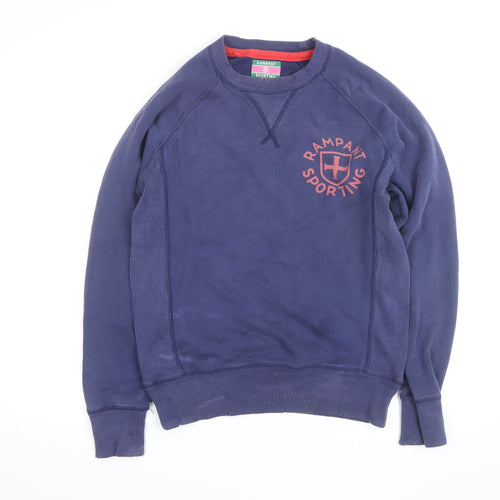 Rampant Sporting Men Blue Small Crew Neck Cotton Pullover Sweatshirt