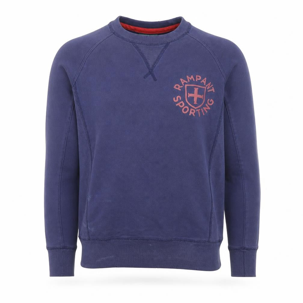 Front view of Rampant Sporting Men Blue Small Crew Neck Cotton Pullover Sweatshirt