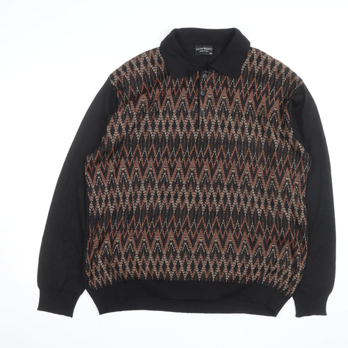 Gionfriddo Men's Black Geometric Knit Long Sleeve Button-Up XL