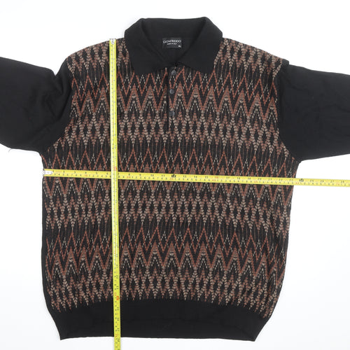 Gionfriddo Men's Black Geometric Knit Long Sleeve Button-Up XL