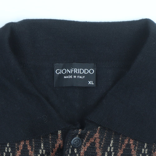 Gionfriddo Men's Black Geometric Knit Long Sleeve Button-Up XL