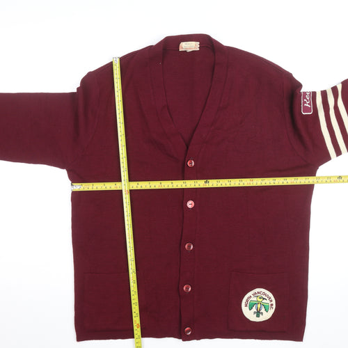 Italian Art Knitting Ltd Men's Red Wool Cardigan M V-Neck Retro Style