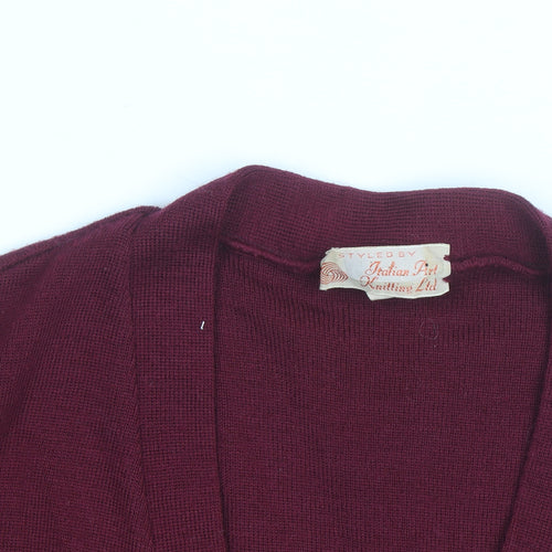 Italian Art Knitting Ltd Men's Red Wool Cardigan M V-Neck Retro Style