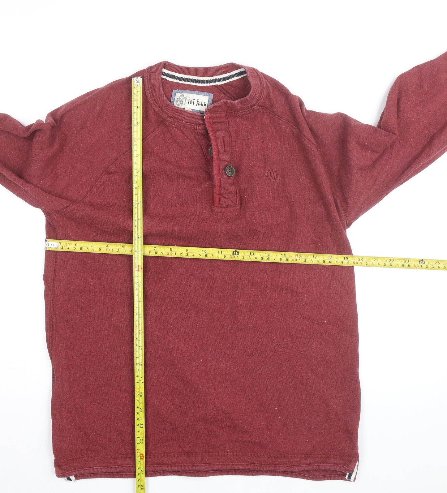 Fat Face Men's Red Long Sleeve Henley Cotton Top Size M
