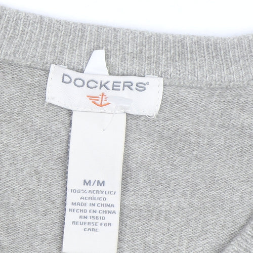 Dockers Men Grey V-Neck Acrylic Pullover Jumper M