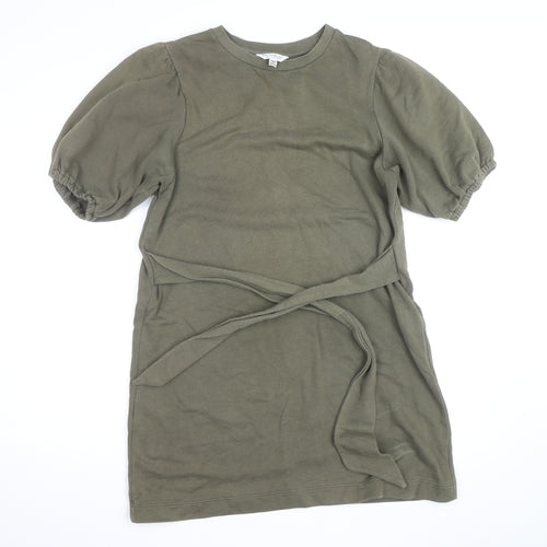 Miss Selfridge Women's Green Size 14 Puff Sleeve Belted T-Shirt Dress