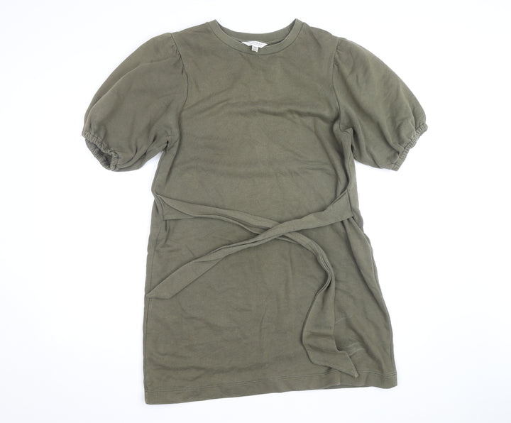 Miss Selfridge Women's Green Size 14 Puff Sleeve Belted T-Shirt Dress