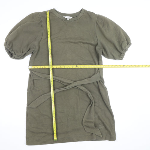 Miss Selfridge Women's Green Size 14 Puff Sleeve Belted T-Shirt Dress