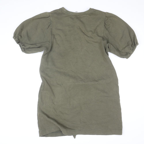 Miss Selfridge Women's Green Size 14 Puff Sleeve Belted T-Shirt Dress