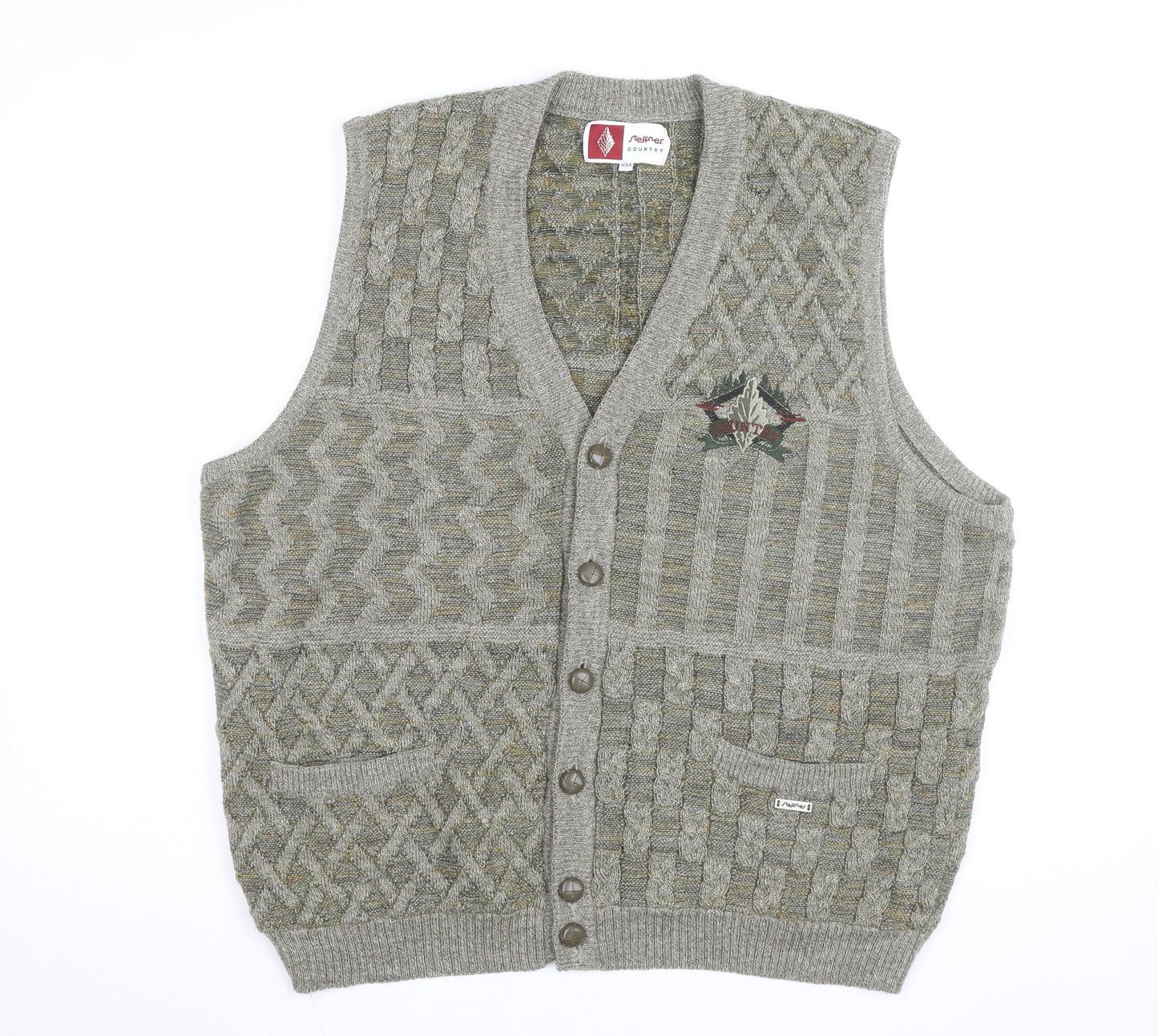 Steffner Country Men's Grey Wool Cable Knit Vest XL
