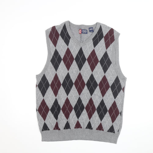 Chaps Men's Grey Argyle Cotton Knit Sleeveless V-Neck Vest L