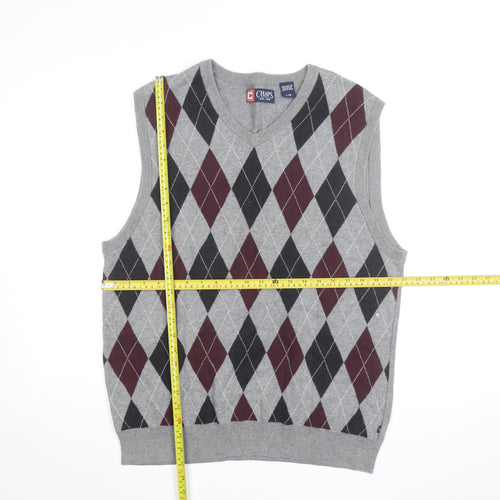 Chaps Men's Grey Argyle Cotton Knit Sleeveless V-Neck Vest L