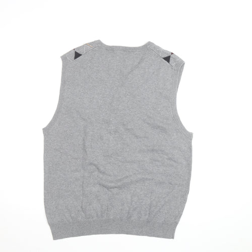 Chaps Men's Grey Argyle Cotton Knit Sleeveless V-Neck Vest L