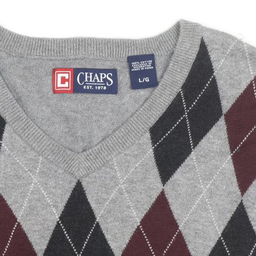 Chaps Men's Grey Argyle Cotton Knit Sleeveless V-Neck Vest L