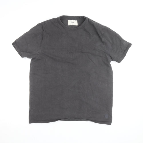 Folk Men's Black Crew Neck Cotton T-Shirt Size M Classic Fit