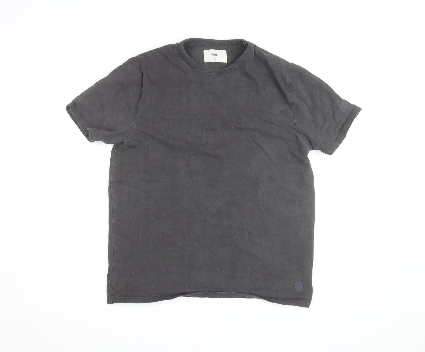 Folk Men's Black Crew Neck Cotton T-Shirt Size M Classic Fit