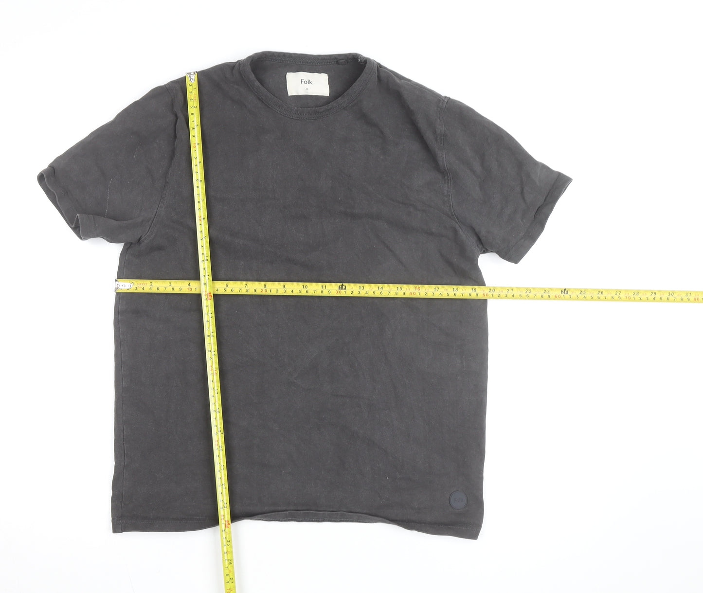 Folk Men's Black Crew Neck Cotton T-Shirt Size M Classic Fit