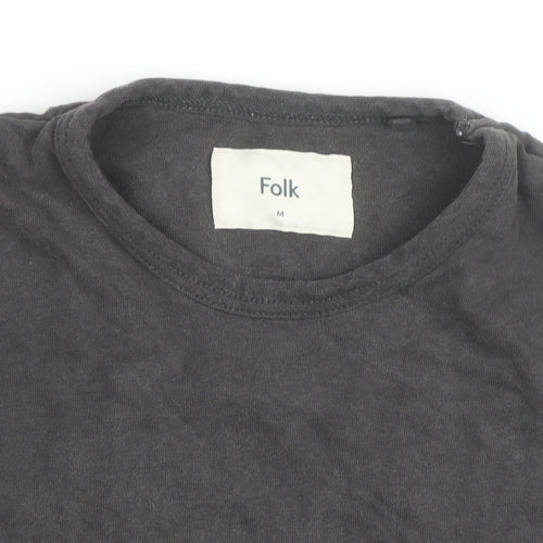 Folk Men's Black Crew Neck Cotton T-Shirt Size M Classic Fit