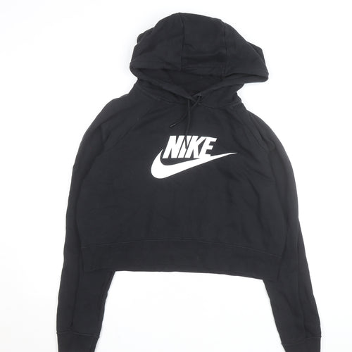 Nike Women Black L Pullover Hoodie Logo Cropped Sweatshirt