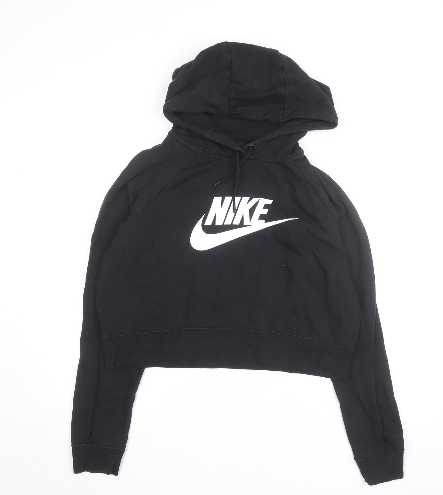 Nike Women Black L Pullover Hoodie Logo Cropped Sweatshirt