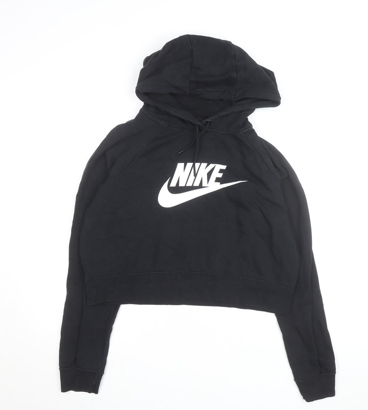 Nike Women Black L Pullover Hoodie Logo Cropped Sweatshirt