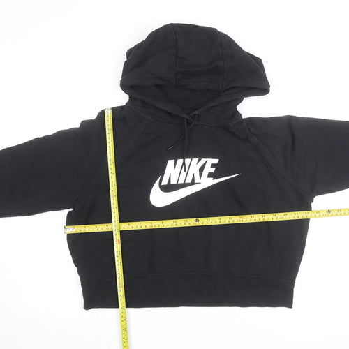 Nike Women Black L Pullover Hoodie Logo Cropped Sweatshirt