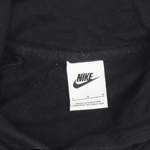 Nike Women Black L Pullover Hoodie Logo Cropped Sweatshirt