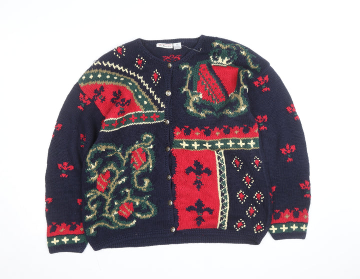 Talbots Unisex Multicoloured Knit Cardigan M Retro Winter Jumper