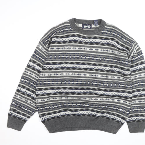 Woods & Gray Mens Grey Fair Isle Acrylic Jumper XL Crew Neck