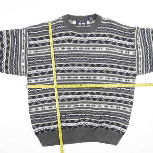 Woods & Gray Mens Grey Fair Isle Acrylic Jumper XL Crew Neck