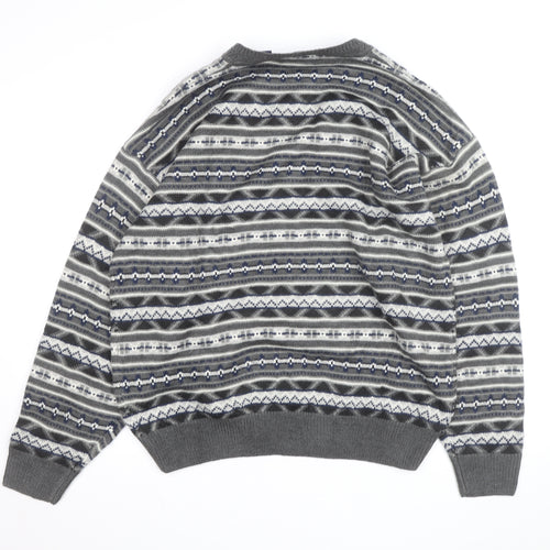 Woods & Gray Mens Grey Fair Isle Acrylic Jumper XL Crew Neck