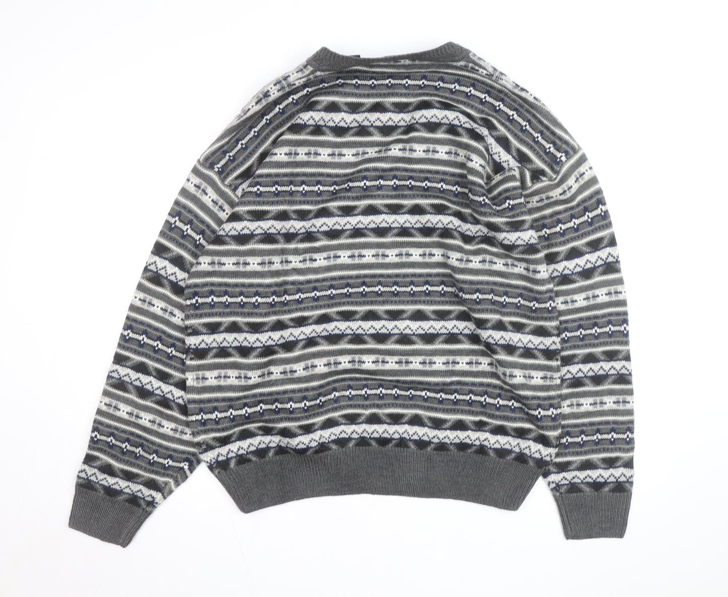 Woods & Gray Mens Grey Fair Isle Acrylic Jumper XL Crew Neck