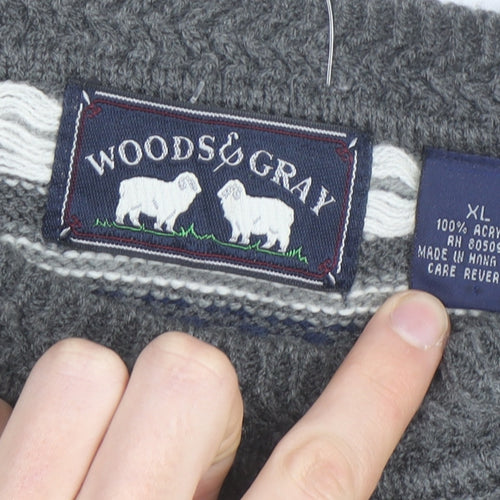 Woods & Gray Mens Grey Fair Isle Acrylic Jumper XL Crew Neck