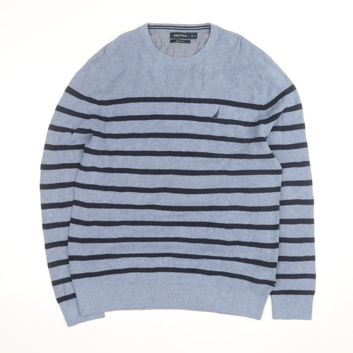 Nautica Men's Blue Striped Cotton Blend Crew Neck Jumper XL