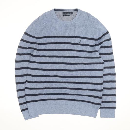 Nautica Men's Blue Striped Cotton Blend Crew Neck Jumper XL
