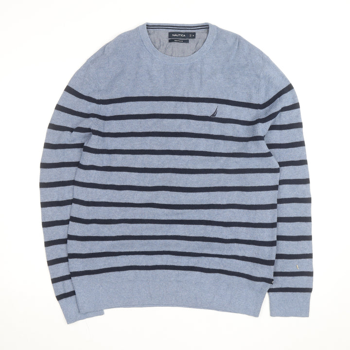 Nautica Men's Blue Striped Cotton Blend Crew Neck Jumper XL