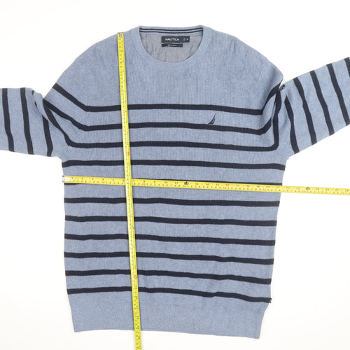 Nautica Men's Blue Striped Cotton Blend Crew Neck Jumper XL