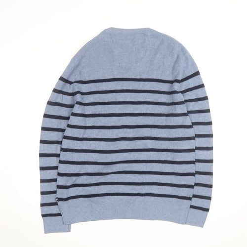 Nautica Men's Blue Striped Cotton Blend Crew Neck Jumper XL