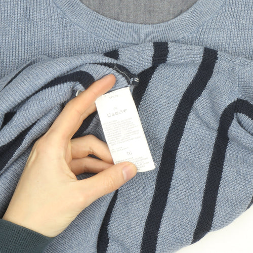 Nautica Men's Blue Striped Cotton Blend Crew Neck Jumper XL