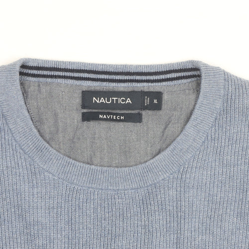 Nautica Men's Blue Striped Cotton Blend Crew Neck Jumper XL