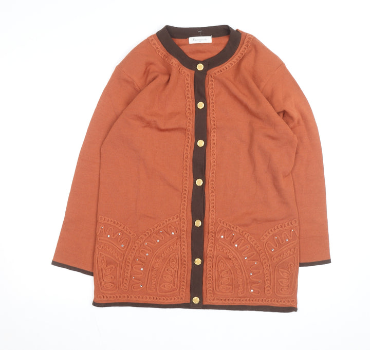 Raccommoder Women’s Brown Wool Long Sleeve Embroidered Cardigan M