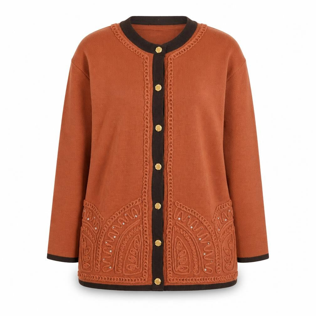 Raccommoder Women’s Brown Wool Long Sleeve Embroidered Cardigan M