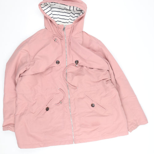 Cotton Traders Women Pink Hooded Parka Jacket Size 22 Lined Zip-Up
