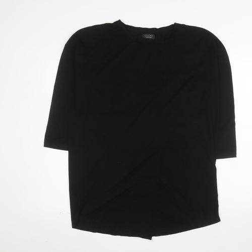 Zara Man Black 3/4 Sleeve Cotton Crew Neck Men's T-Shirt M