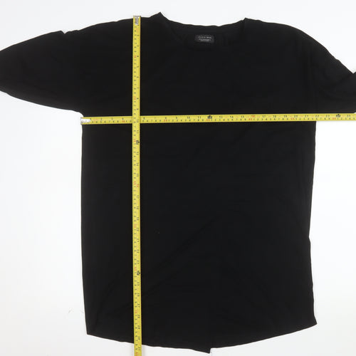 Zara Man Black 3/4 Sleeve Cotton Crew Neck Men's T-Shirt M