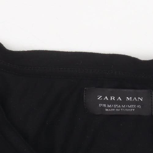 Zara Man Black 3/4 Sleeve Cotton Crew Neck Men's T-Shirt M