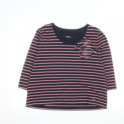 Dash Women's Multicoloured Striped 3/4 Sleeve Cotton T-Shirt Size 20