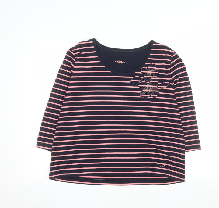 Dash Women's Multicoloured Striped 3/4 Sleeve Cotton T-Shirt Size 20